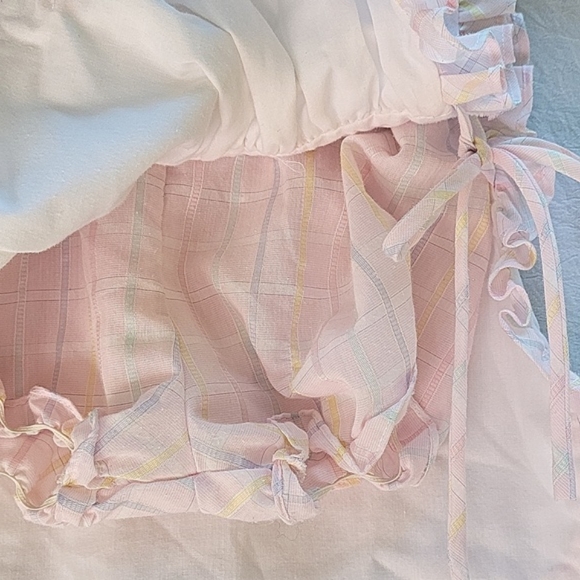 Toddler girl vintage sundress w plaid bloomers, ties at sides, embroidered, 2T - Picture 7 of 9